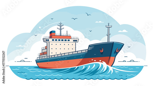 A colorful oil tanker ship sailing on the ocean waves