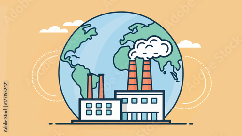 Factory Emitting Smoke Above Earth Illustrating Pollution Issue