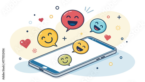 Emojis floating from a smartphone showing online social chatter