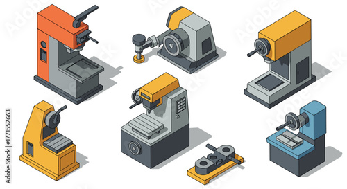 Isometric industrial machines: modern cnc milling and drilling equipment