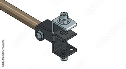 Mechanical clamp fastener in isometric style with metal components and bolts