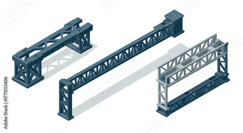 Isometric industrial steel beams and truss structures for engineering projects