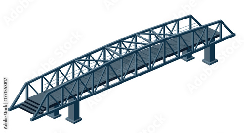 Isometric steel bridge with detailed support structure