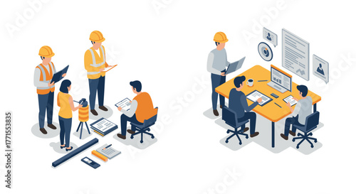 Isometric teamwork in civil engineering and office work environments