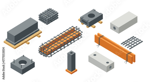 Isometric concrete construction elements for modern architectural design