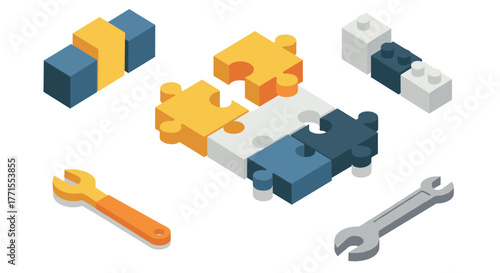 Isometric puzzle blocks and tools for creative problem solving design