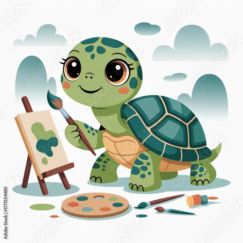 Cute Whimsical Turtle Drawing pictures Vector Illustration