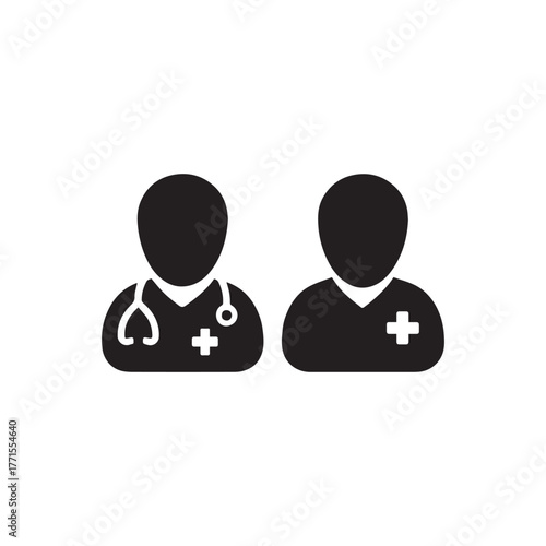 Doctor Icon Vector with Male Patient Medical Consultation and Assistant Avatar Symbol in Glyph Pictogram illustration