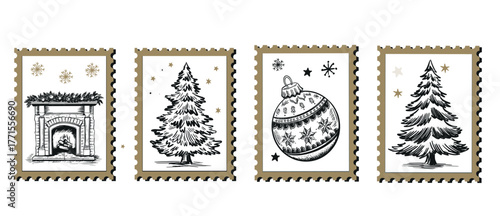 Hand-Drawn Christmas Festive Stamps Collection	
