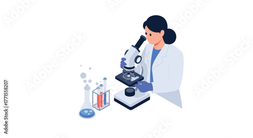 Scientist conducting experiment with microscope in modern laboratory setting