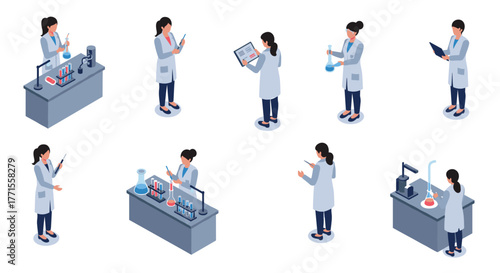 Scientists engaged in laboratory experiments: isometric design