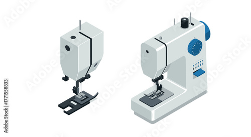 Isometric sewing machine with detailed components for tailoring design