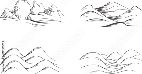 Stylized Hills and Mountain Peaks Drawings mountains
