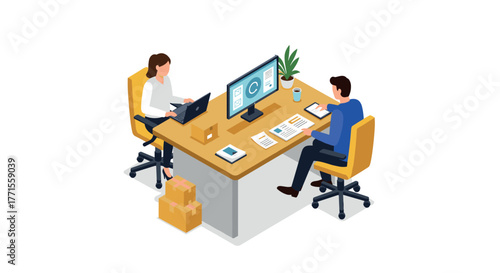 Collaborative office environment with teamwork and productivity