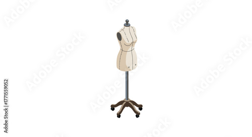 Tailor's mannequin isometric style on wheeled stand for fashion design