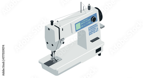 Modern sewing machine on white background