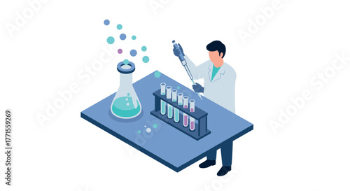 Scientist conducting experiments in modern isometric laboratory setting