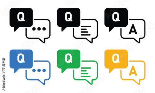 Chat question and answer icon set, FAQ help flat design icon, Bubble question icon, and FAQ questions symbol
