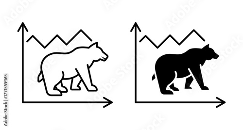 (Editable) Bear market financial chart icons representing stock market downturns and economic decline