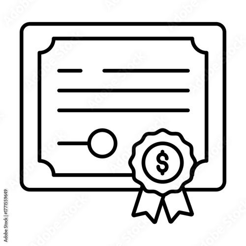 (Editable Stroke) Bonds certificate financial security icon representing bonds and investment achievement