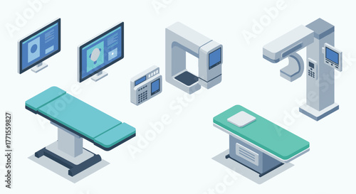 Isometric medical equipment set with advanced technology designs