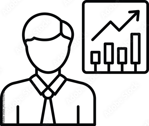 (Editable Stroke) Broker trader person analyzing financial market growth charts stock performance