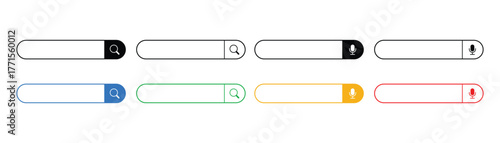 Search here, Search bar for ui, Navigation bar icon, Search address and navigation bar icon, Search bar set of vector interface elements with search button and audio search