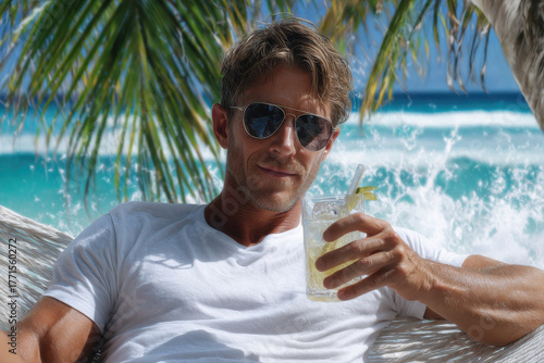 Relaxing by the beach while enjoying a refreshing drink under the sun