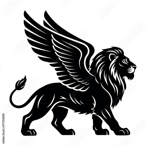 Wallpaper Mural Bold black silhouette icon of a majestic winged lion isolated on white background Torontodigital.ca