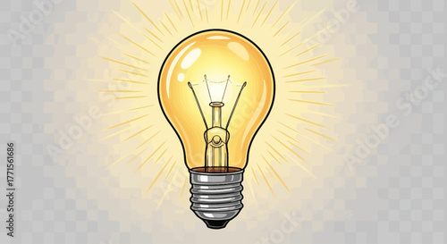 Bright Glowing Light Bulb Vector: Idea & Innovation Symbol Illustration