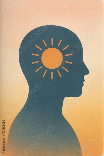 Profile silhouette with a sun symbol representing mental clarity