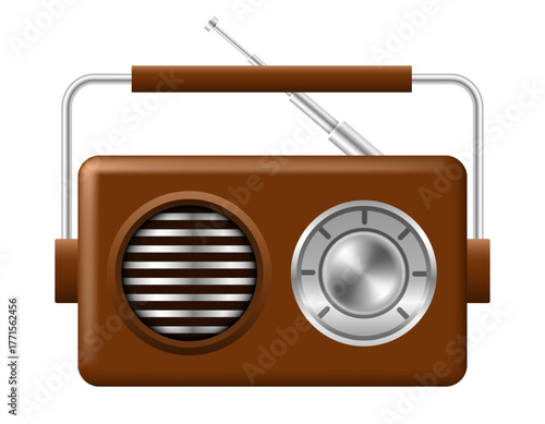 Retro radio 3d icon.  Vector clipart isolated on white background.