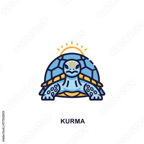 Kurma avatar, incarnation of Vishnu as tortoise. Kurma, mythical Hindu creature, supporting mountain during the Samudra Manthana or churning of the ocean, which granted gods immortality.