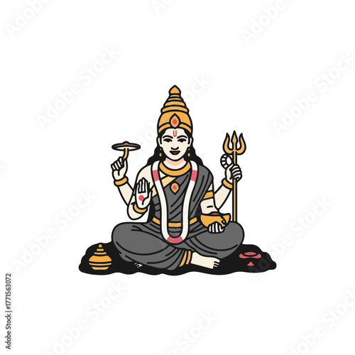 Depicting Maa Annapurna, deity embodies nourishment, food, and abundant harvest, in traditional Indian art. Maa Annapurna represents divinity, blessings, and provision,