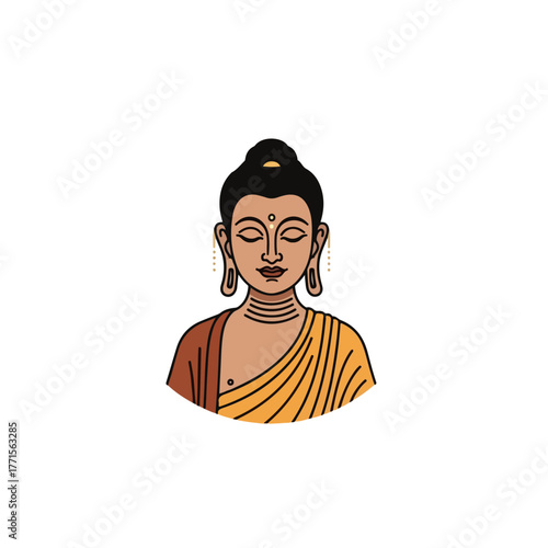 Buddha illustration displays spiritual harmony and inner peace, reflecting Buddhist teachings. Buddha embodies enlightenment and serenity, ideal for religious studies and mindful practices.