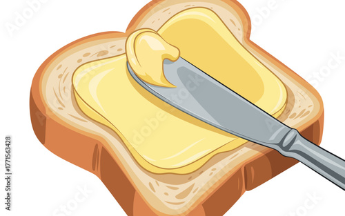 Spreading butter on a slice of toasted bread with a knife