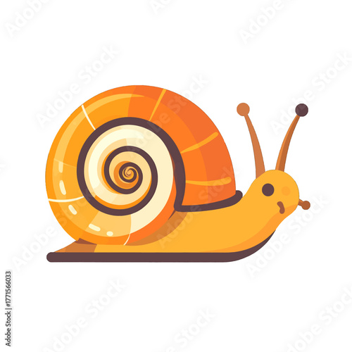 Pixelated Graphic of a Snail with Orange Shell and Yellow Body on White Background