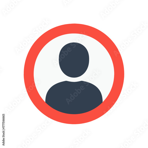 Simple Human Silhouette Icon Surrounded by a Red Circle Symbolizing Prohibition Concept