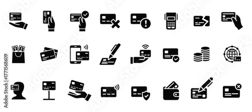 Set of black and white payment methods icons for online shopping and banking