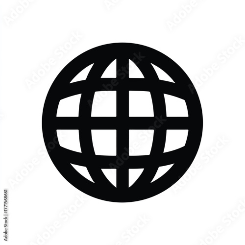 Black Globe Icon Isolated on White Background for Global Connectivity