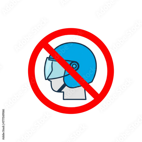 No helmet sign with illustration of a helmeted head  