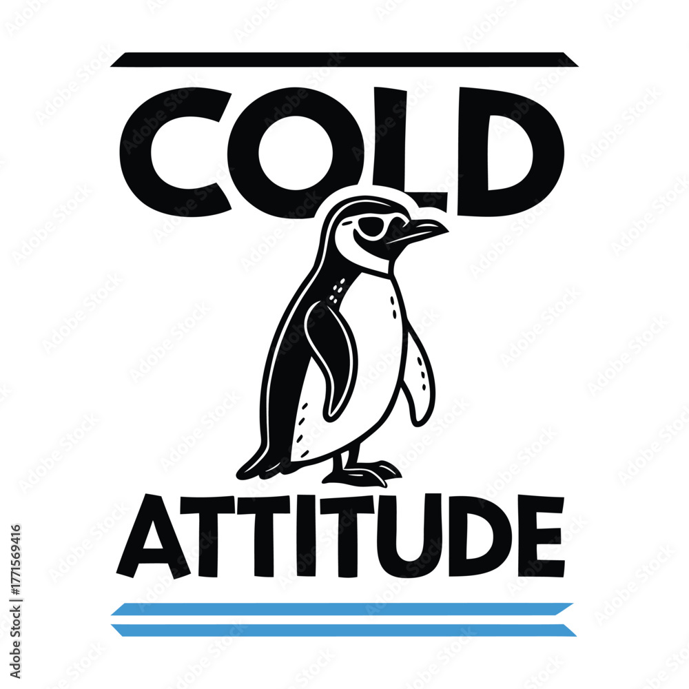 Obraz premium Cold Attitude – Minimal Penguin Streetwear Vector (Black & Blue)