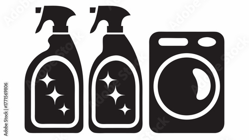 Keep Your Home Sparkling Clean with Essential Sprays and Washing Machine, Ideal for Product Promotion, and Illustrative Guides for Cleaning