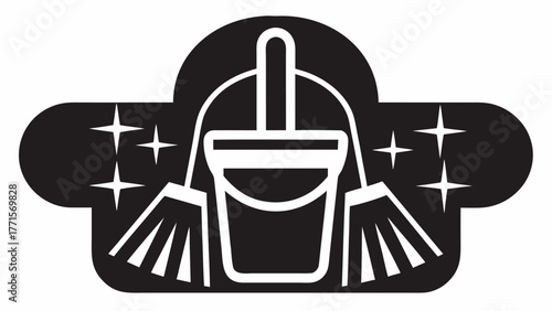 Sparkling Cleanliness Guaranteed with Mop and Bucket Symbol, Professional House Cleaning Service, Keeping Homes Fresh and Tidy, Vector Icon for Hygiene