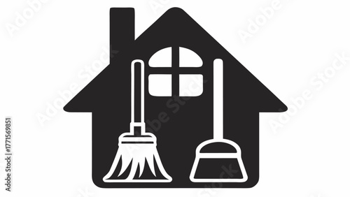 Professional house cleaning service symbol with brooms and window, a modern icon for home care and maintenance promoting cleanliness and a tidy environment