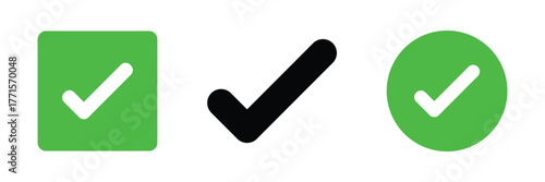 Green check mark icon. Check mark vector icon. Checkmark Illustration. Vector symbols set ,green checkmark isolated on white background. Correct vote choise isolated symbol.
