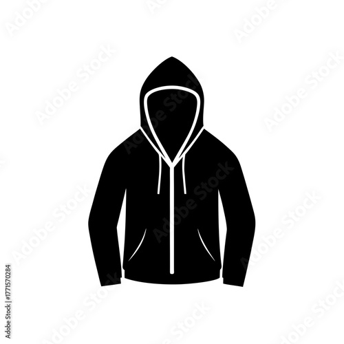 Illustration of a black hoodie up on transparent background silhouette