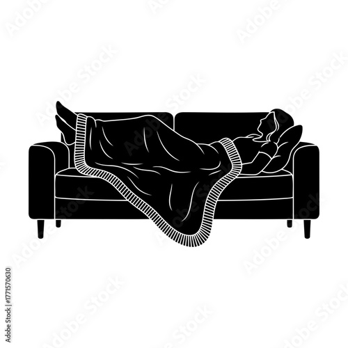 Vector art of person relaxing on sofa with blanket