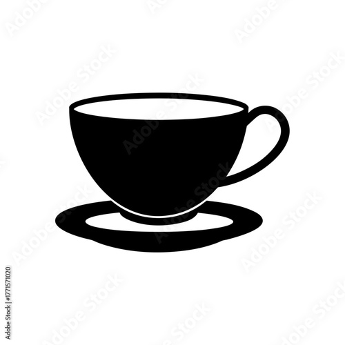 A black cup and saucer drawing art on transparent background silhouette