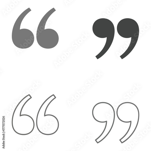 Four styles of quotation mark icons representing direct speech and emphasis in typography and communication silhouette
